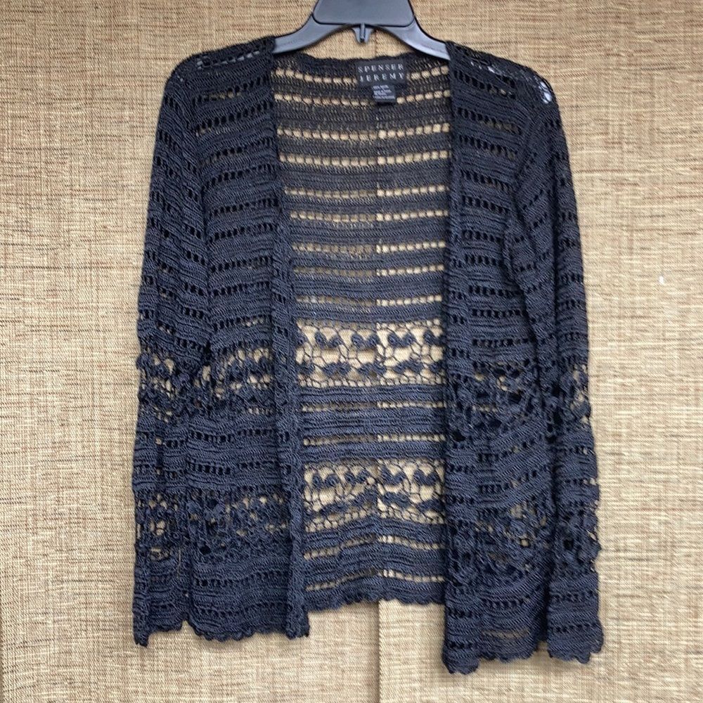 Spenser Jeremy crochet rayon open cardigan color black